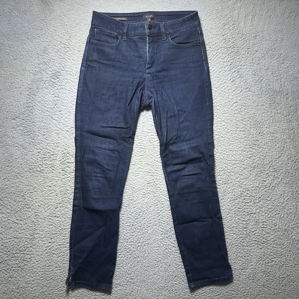 NYDJ Not Your Daughter Jeans Women 6 Blue AMI Skinny Ankle Fray Dark Wash